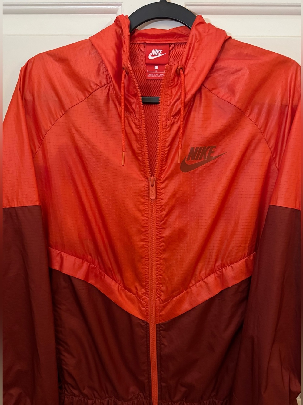 Nike Jacket Orange and Burgundy Colorblock Zip Hoodie Windbreaker Size Large
